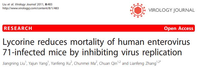 Lycorine reduces mortality of human enterovirus 71-infected mice by inhibiting v